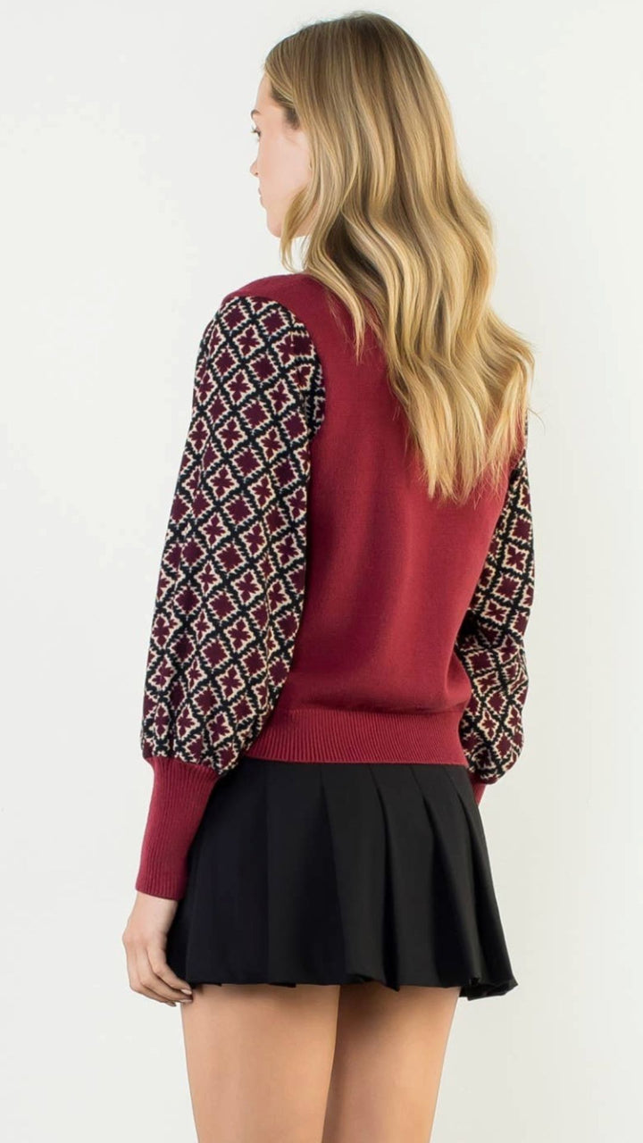 Burgundy Mixed Media Knit Top