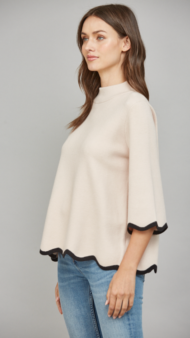 Blush Scallop Edge Detailed Mock Neck Sweater