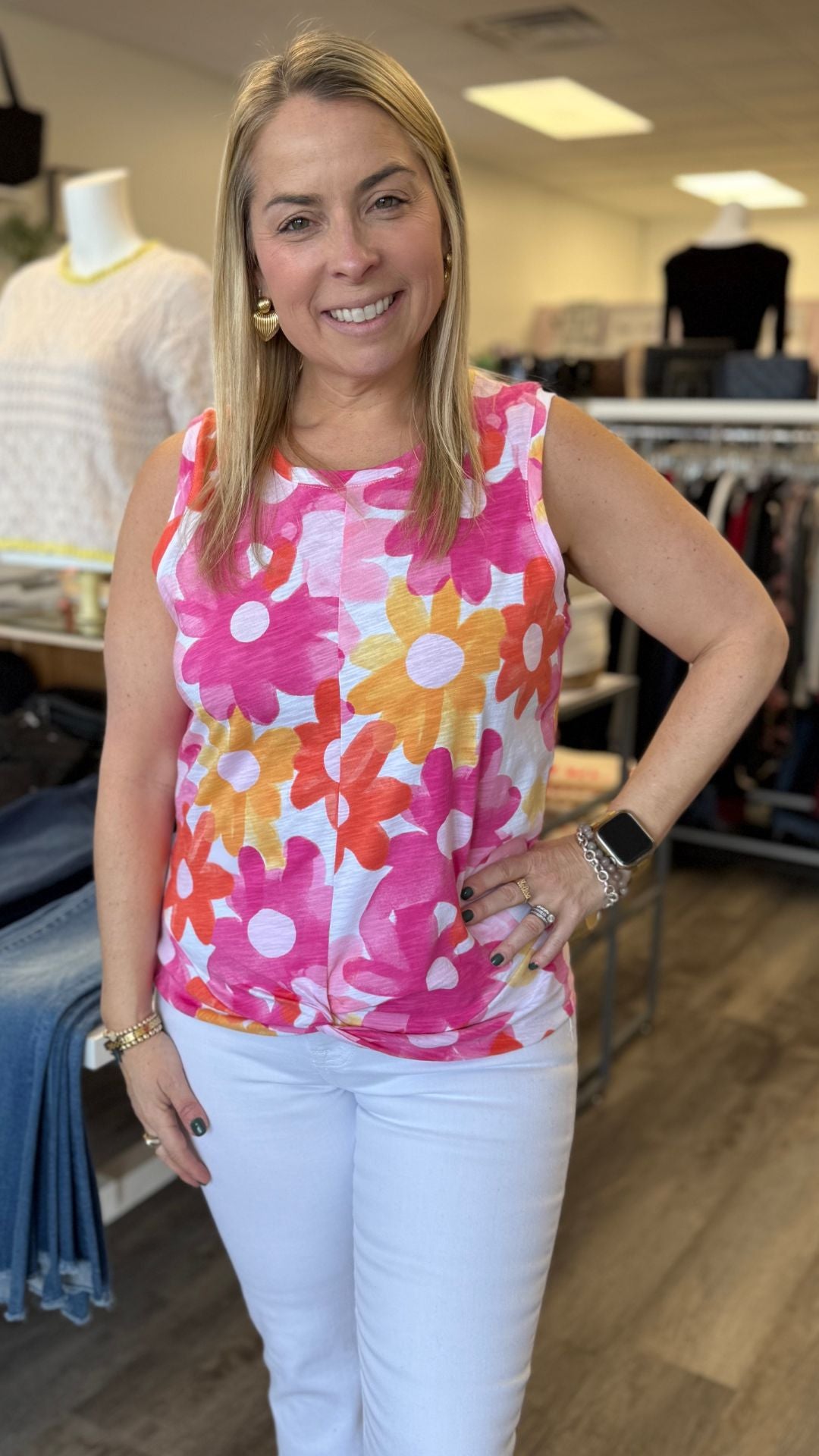 Floral Print Twisted Hem Tank