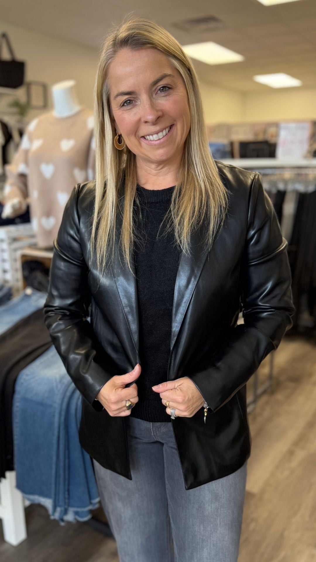 Faux Leather Open Blazer