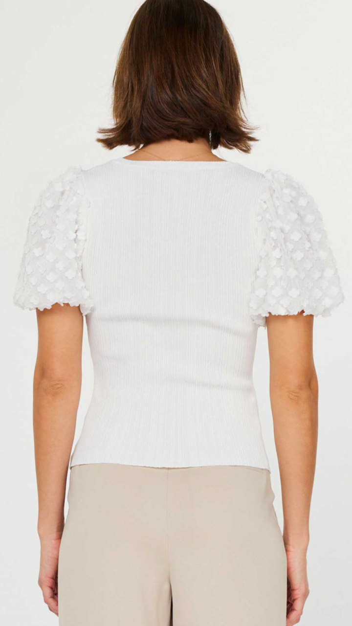 Heart Neck Floral Short Sleeve Rib Top