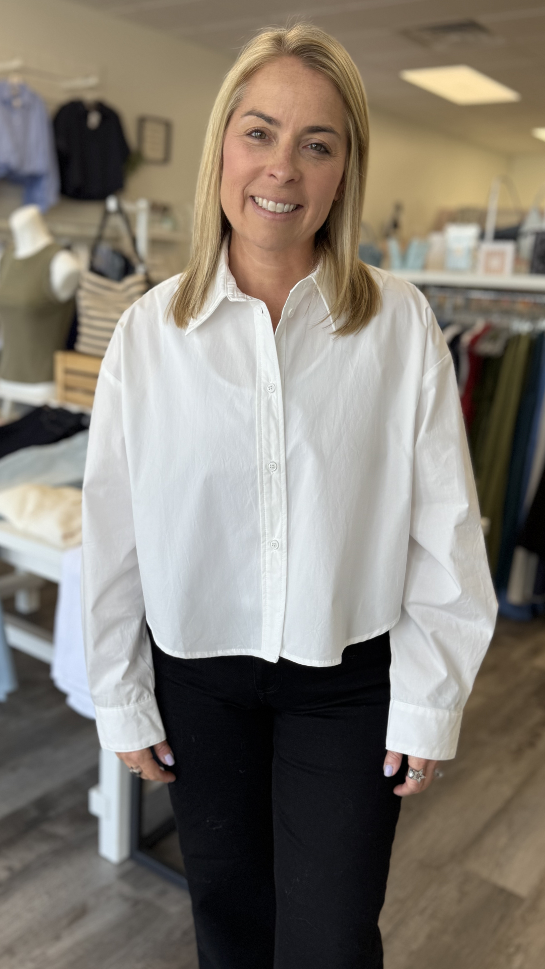 White Poplin Buttondown Top