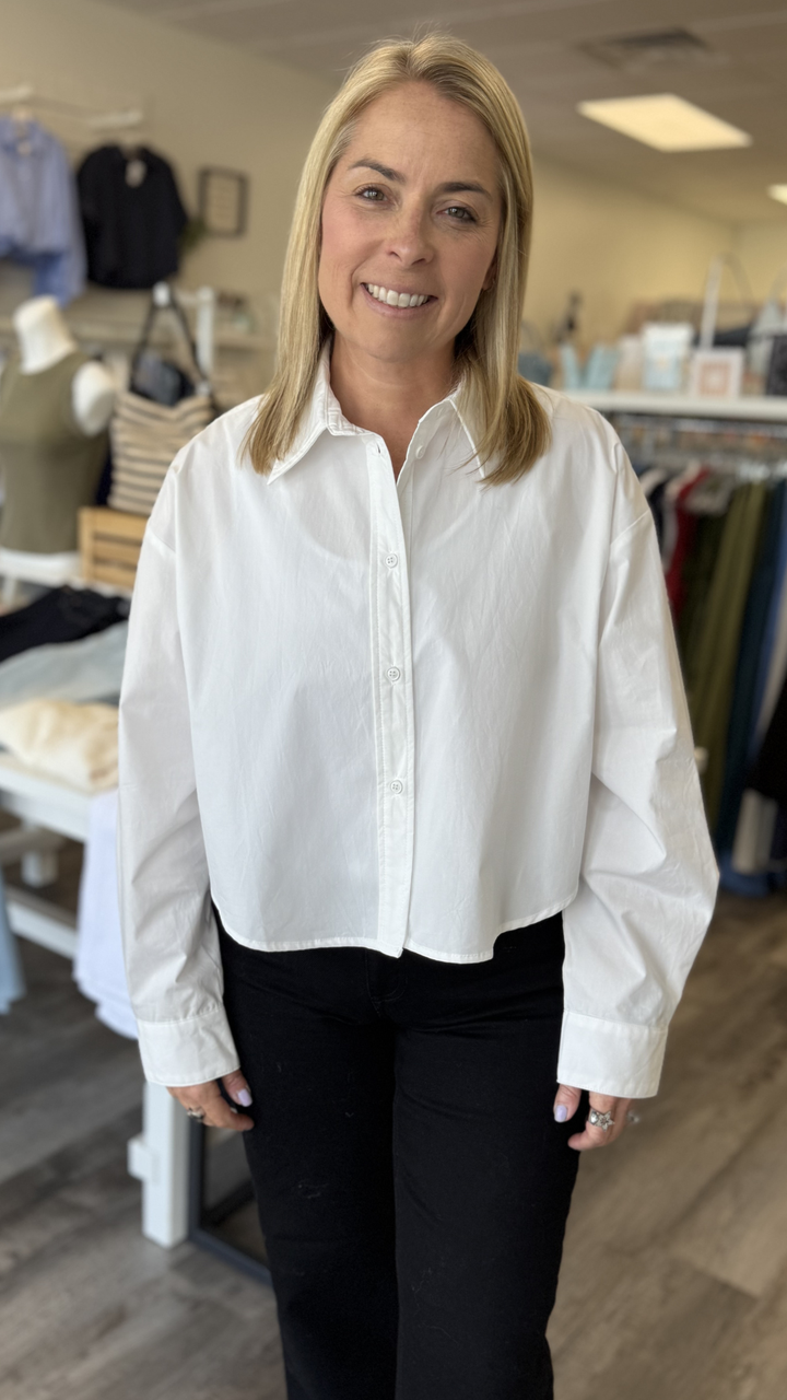 White Poplin Buttondown Top