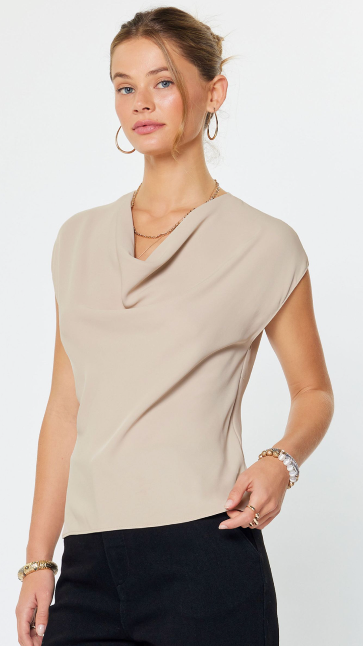 Taupe Draped Cowl Neck Blouse
