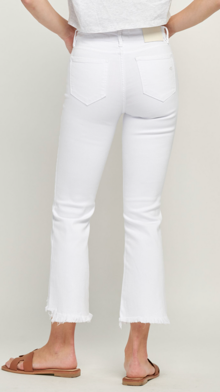 White Frayed Hem Crop Flare Jeans