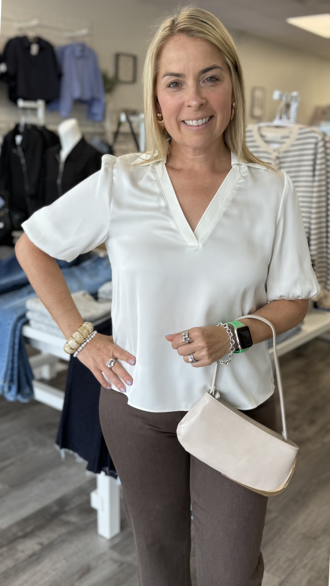 Ivory Short Puff Sleeve Blouse