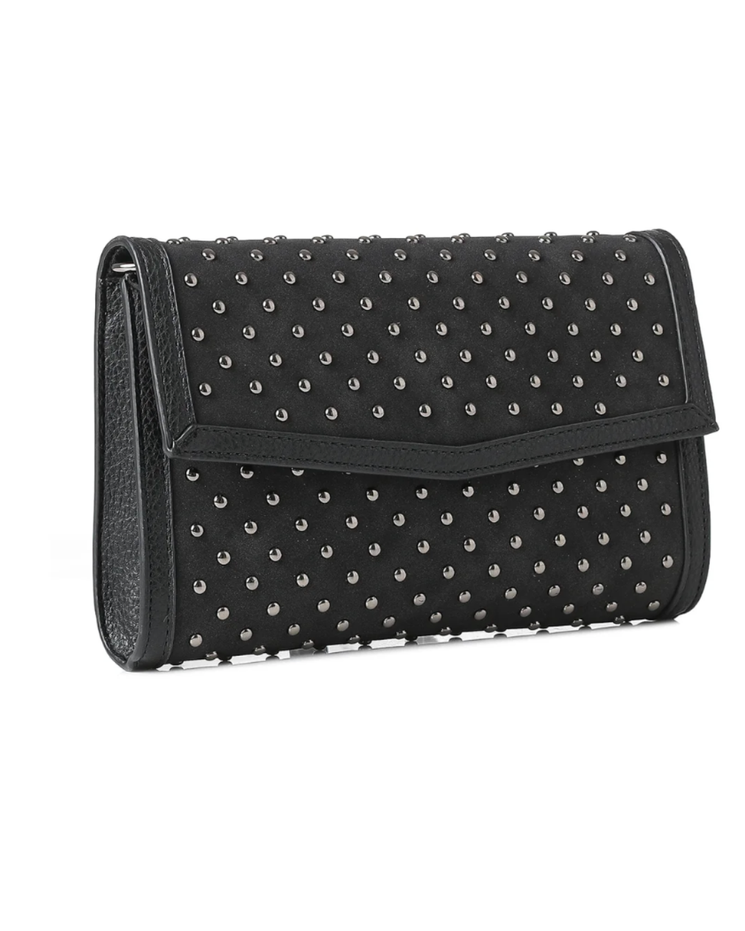 Beth Black Suede Studded Clutch
