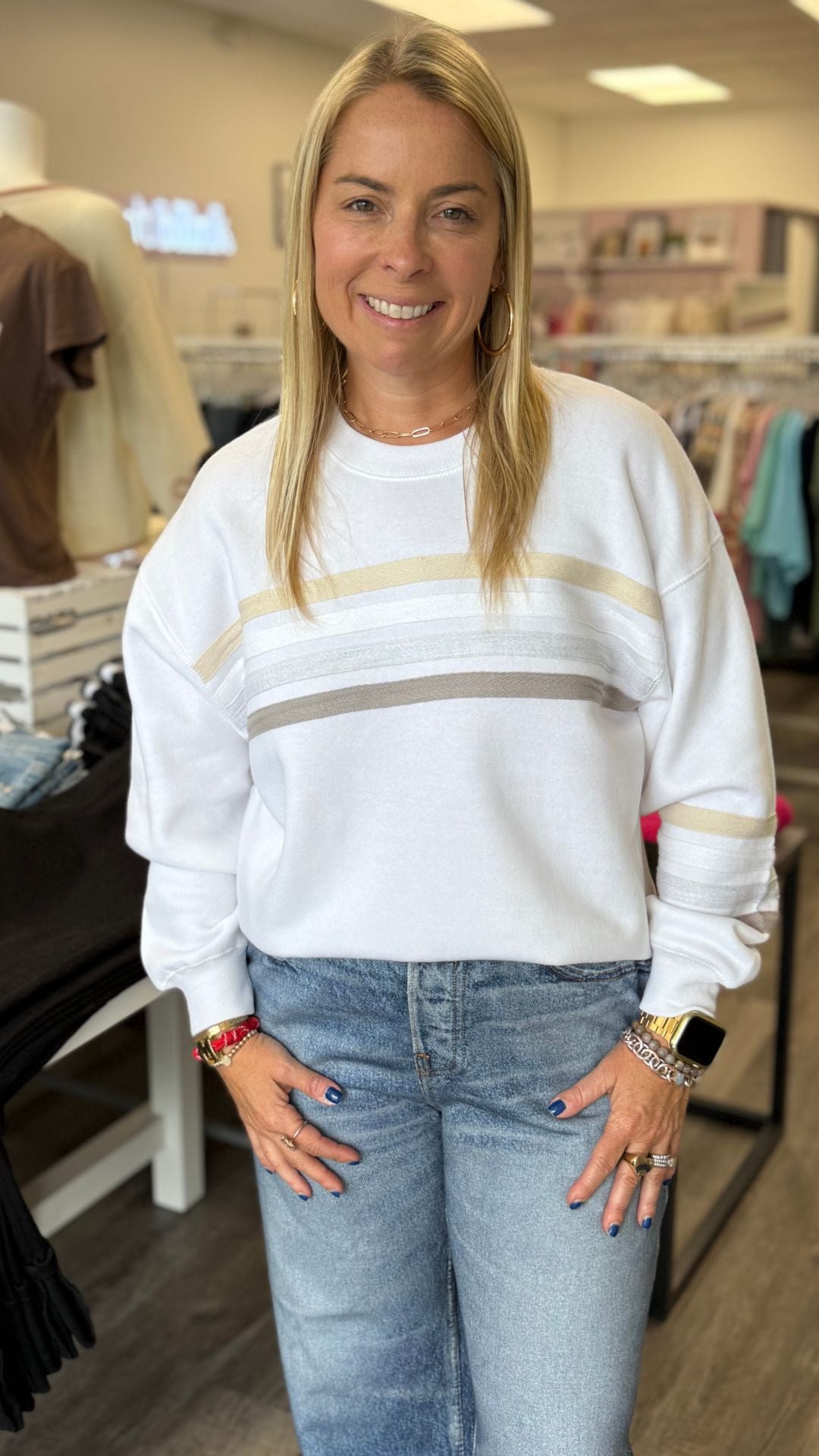 Stripe Burnout Fleece Crewneck Sweatshirt