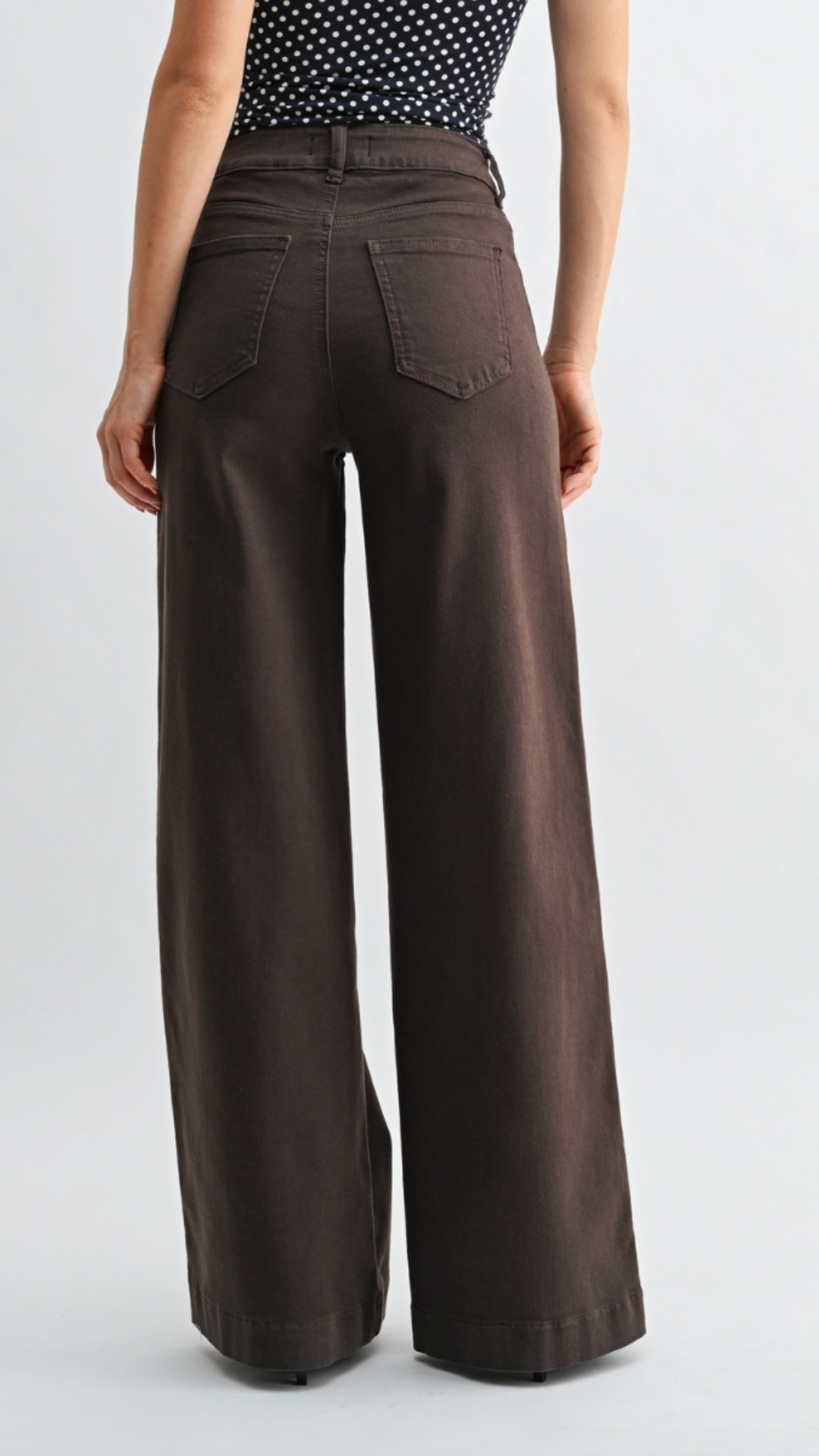 High Rise Dark Brown Full Length Wide Leg Jeans