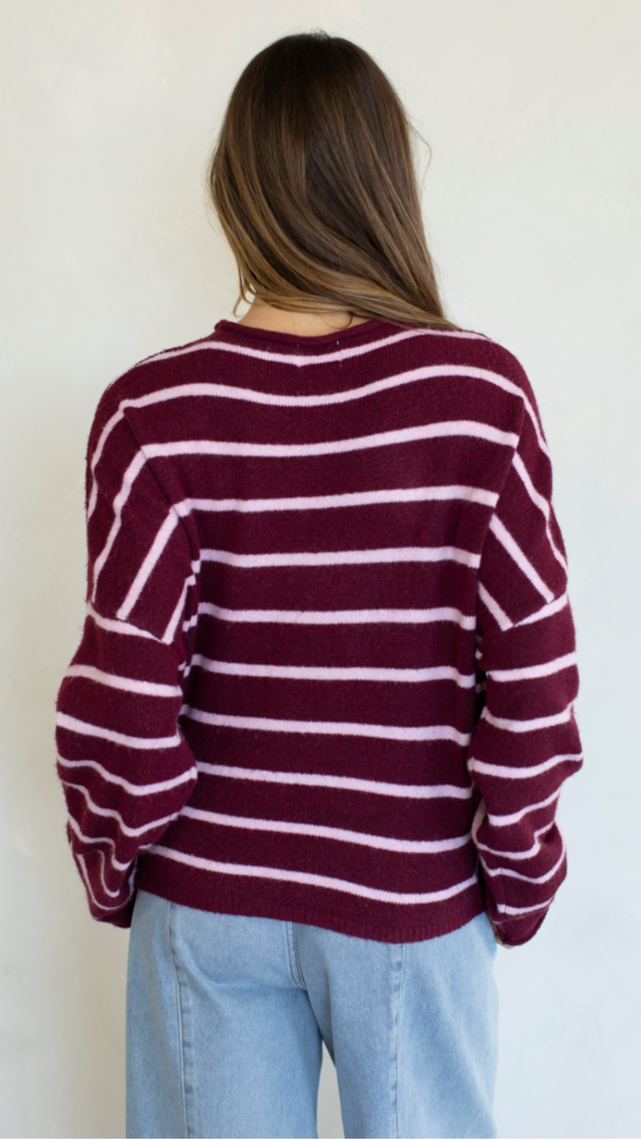 Wine Pink Cabana Striped Piper Cardigan