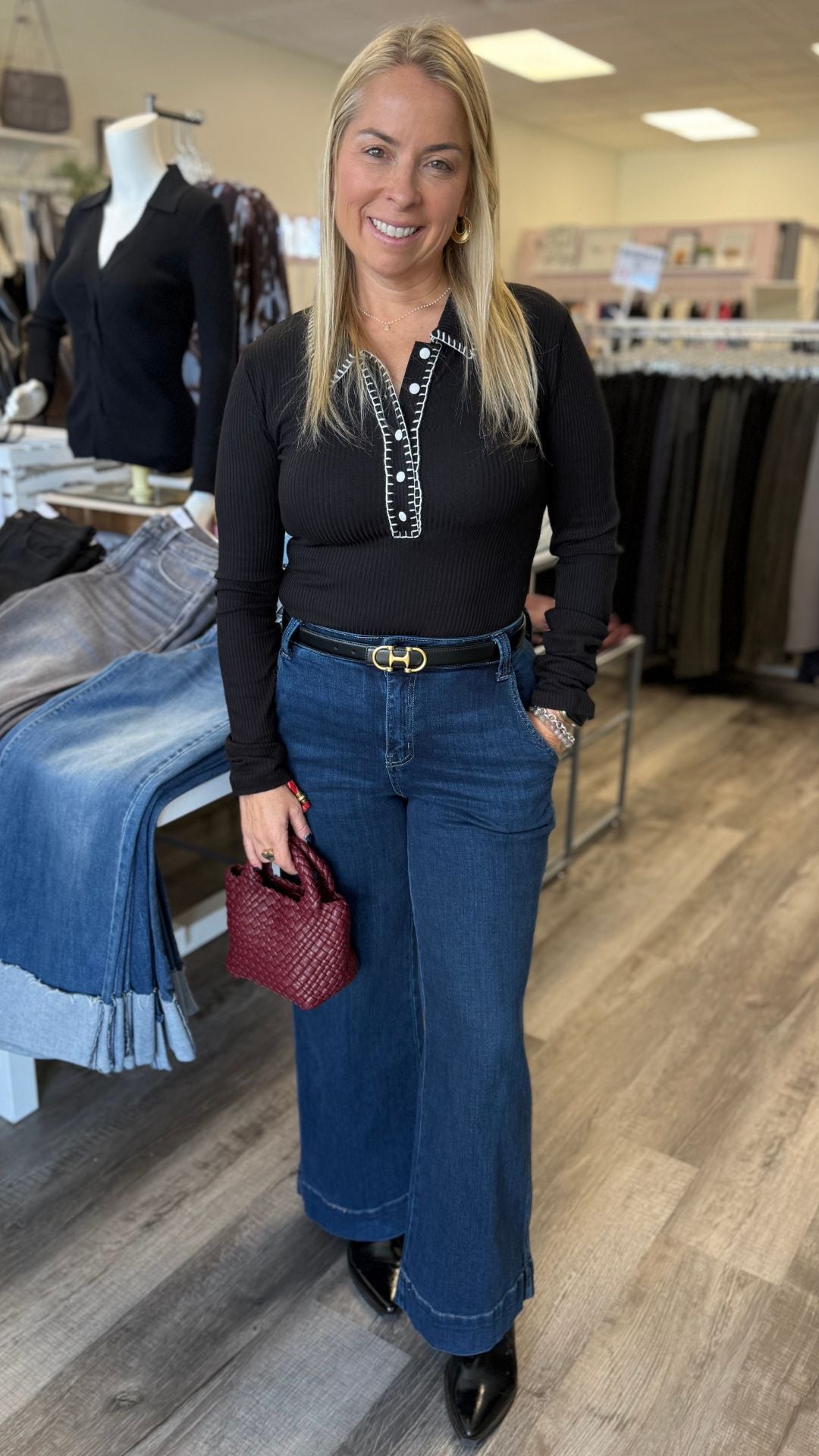 High Rise Super Dark Wash Wide Leg Jeans