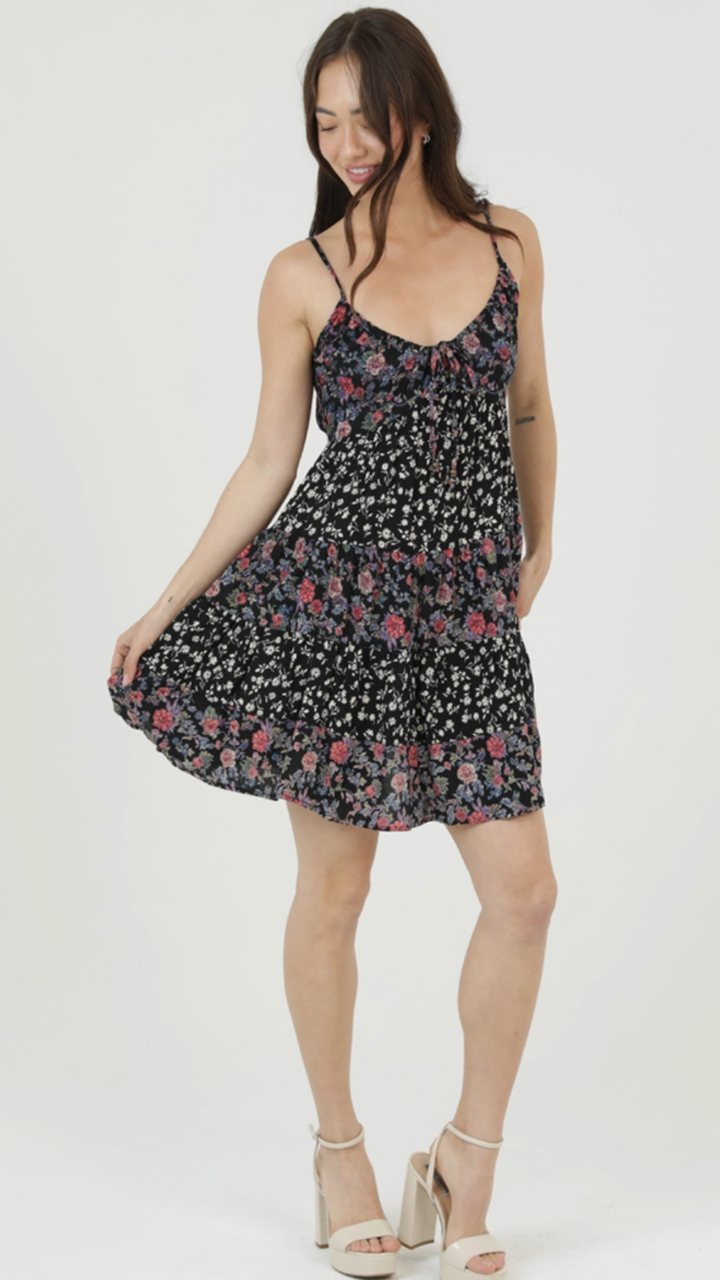 Black Mix Print Floral Dress