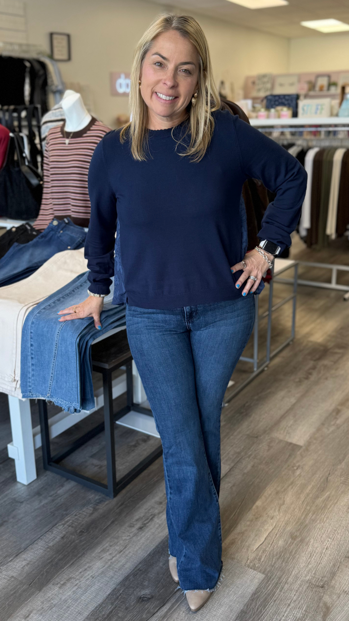 Fine Knit Front With Floral Jacquard Back Top