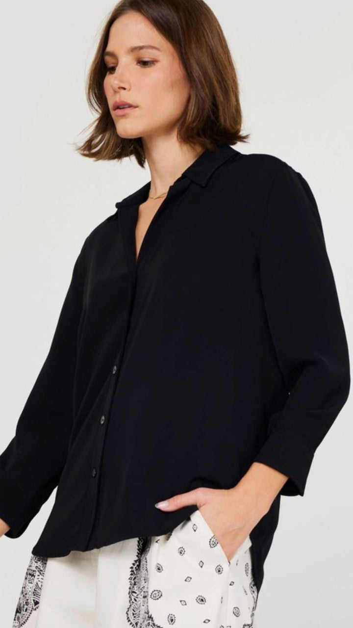 Black Quarter Sleeve Button Down Shirt