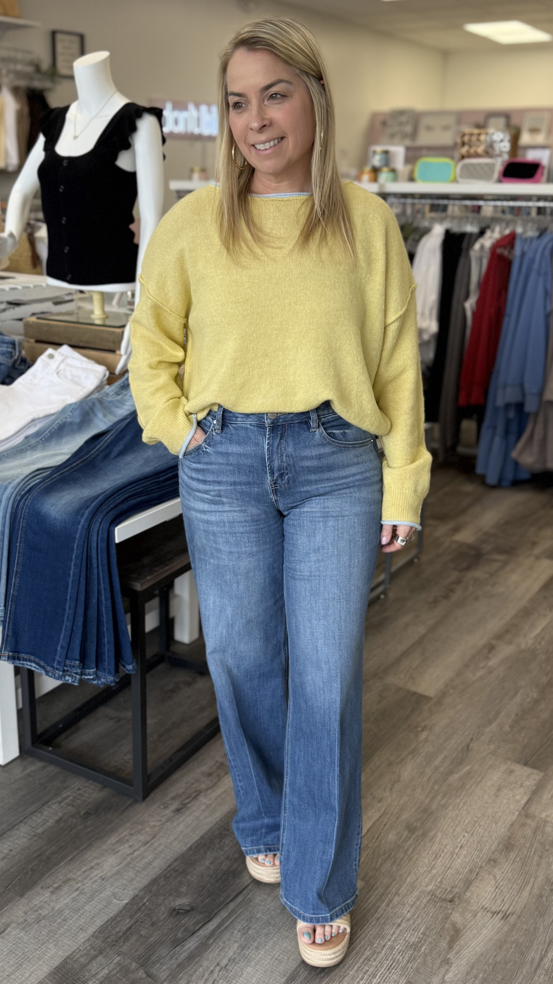 Yellow Knit Sweater With Contrast Trim