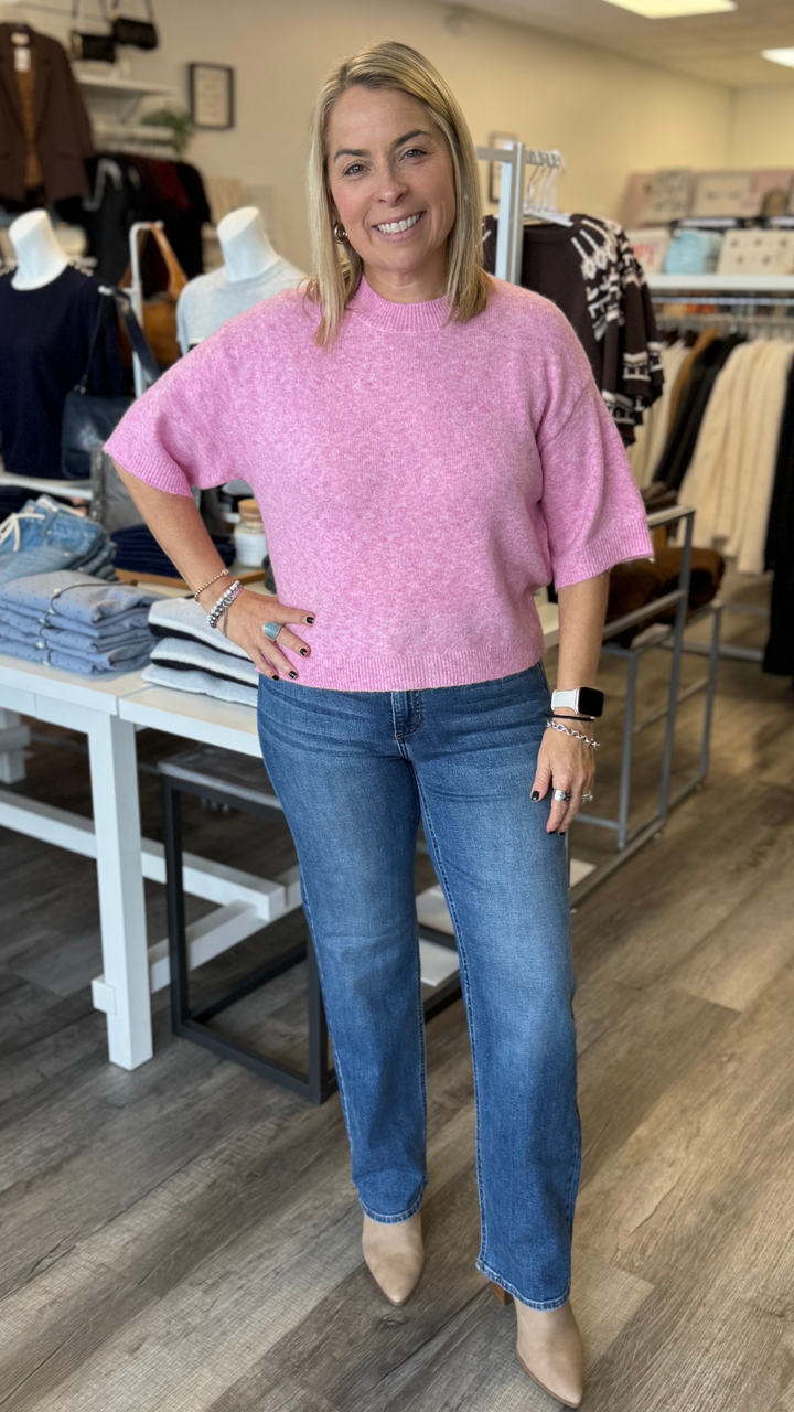 Mid Rise Medium Wash Stretchy Straight Jeans