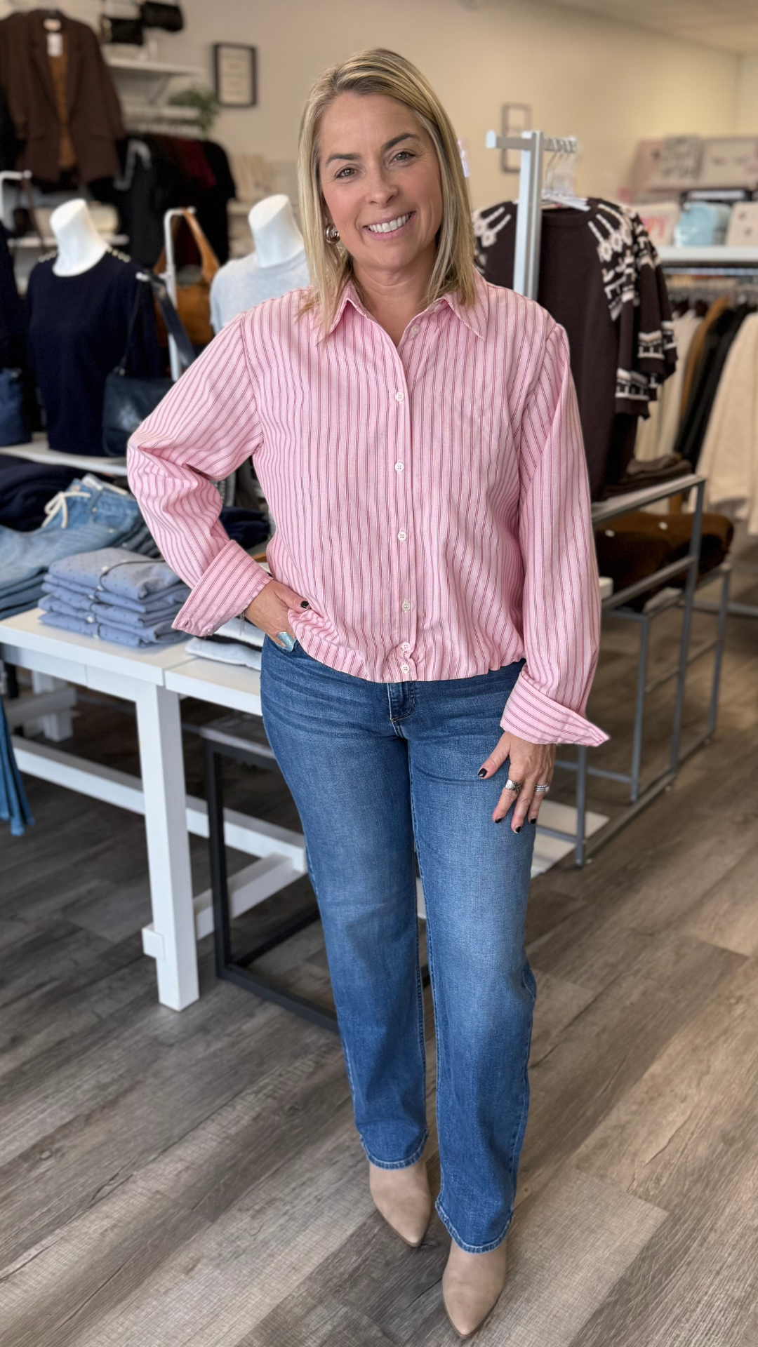 Pink Stripe Gathered Balloon Hem Top