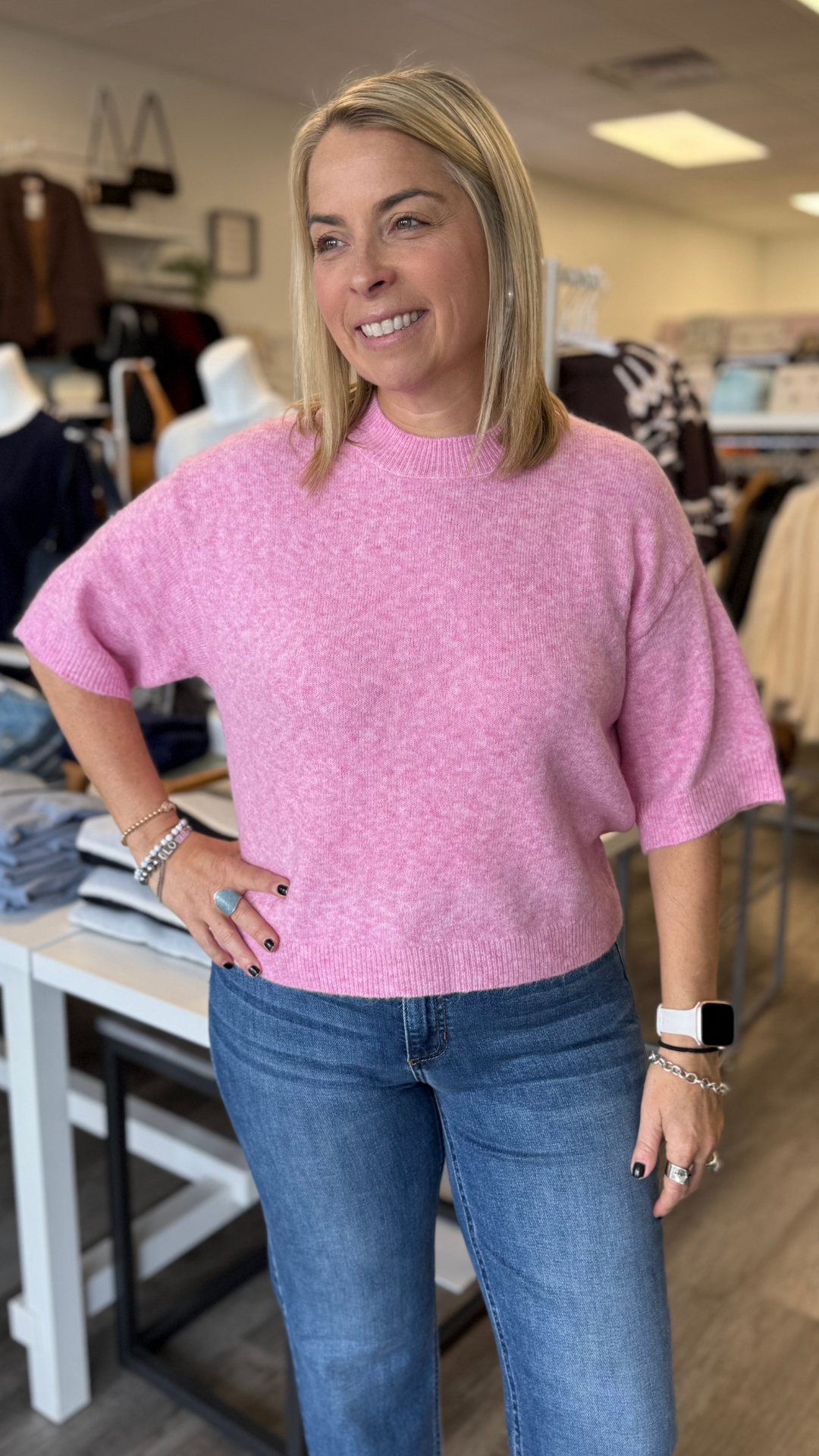Pink Half Sleeve Sweater
