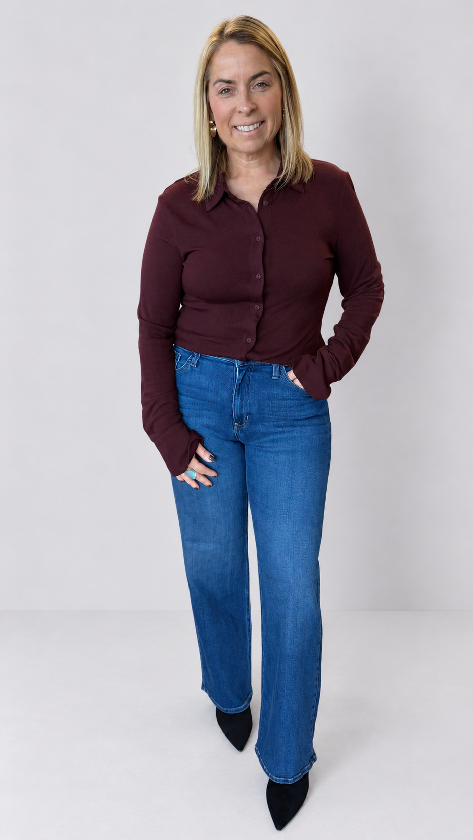 Burgundy Soft Long Sleeve Henley Knit Top