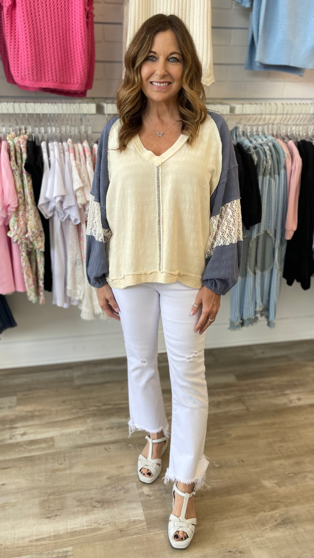 White Mid Rise Distressed Hem Ankle Bootcut Jeans