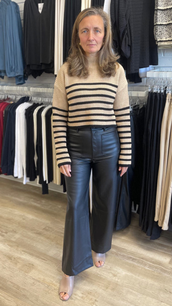 Faux Leather Front Pocket Wide Leg Pants