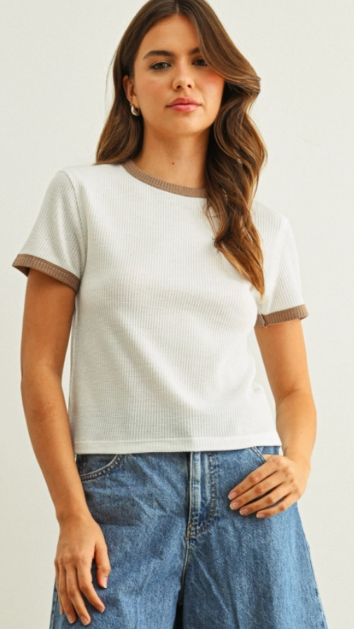 White And Mocha Color Combo Waffle Tee