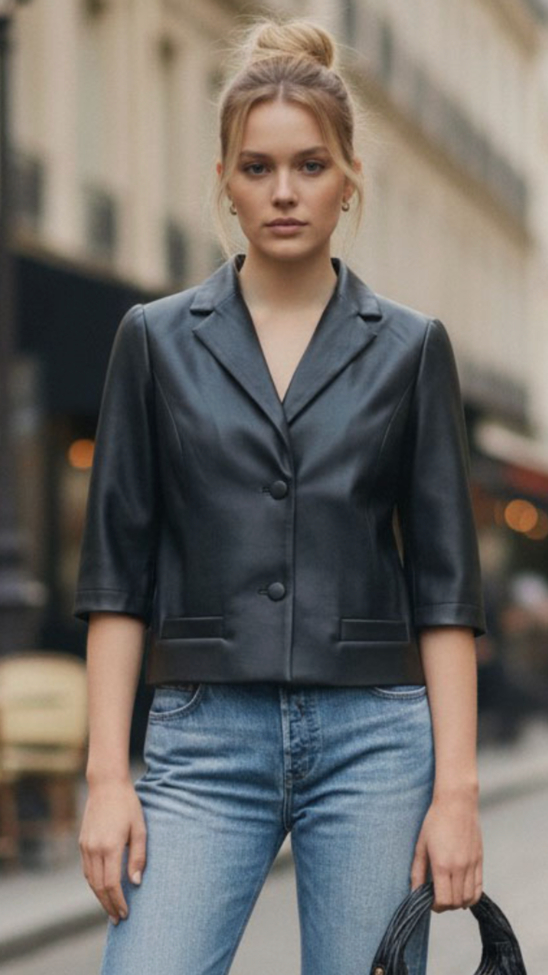 Black Faux Leather Short Sleeve Jacket