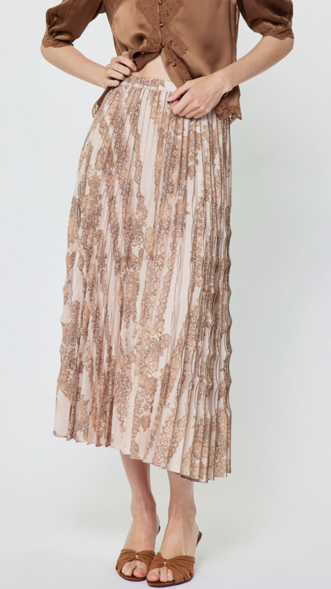 Blush Pink Floral Lace Pleated Skirt