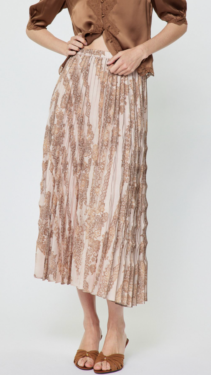 Blush Pink Floral Lace Pleated Skirt