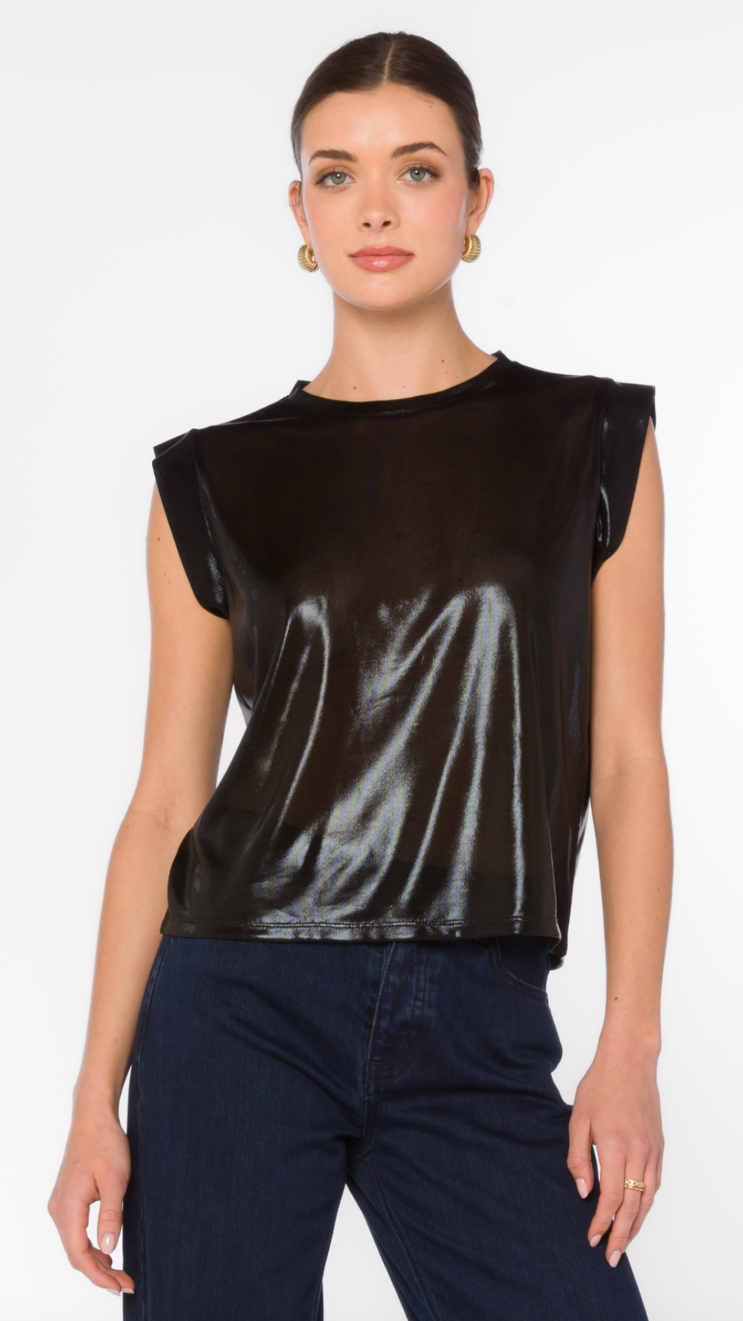 Shiny Foil Crewneck Muscle Top
