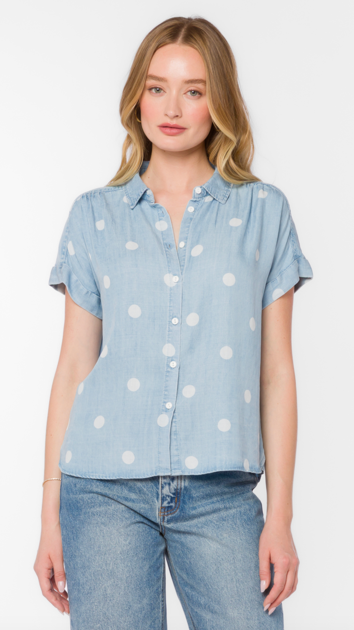 Polka Dot Shirred Shoulder Top