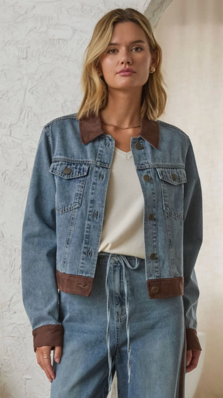 Denim Jacket With Faux Suede Contrast