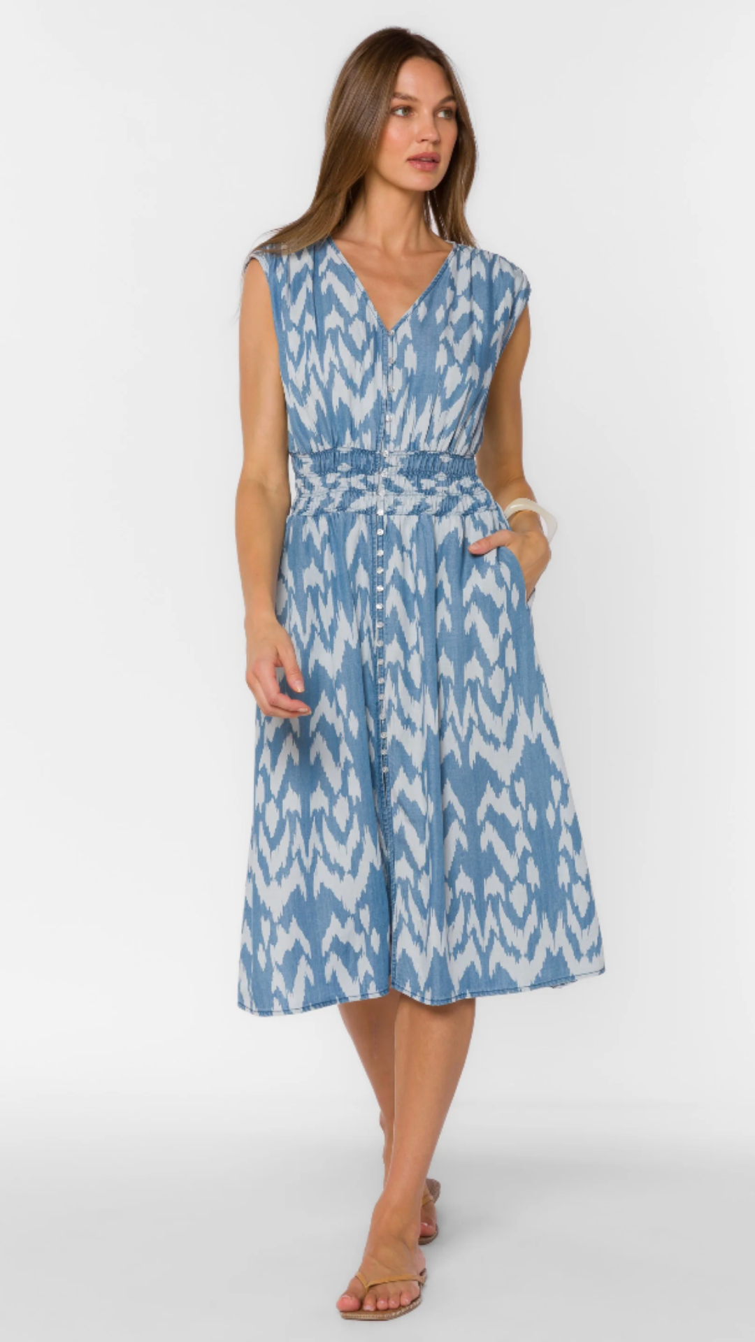 Tencel Smocked Waist Midi Dress