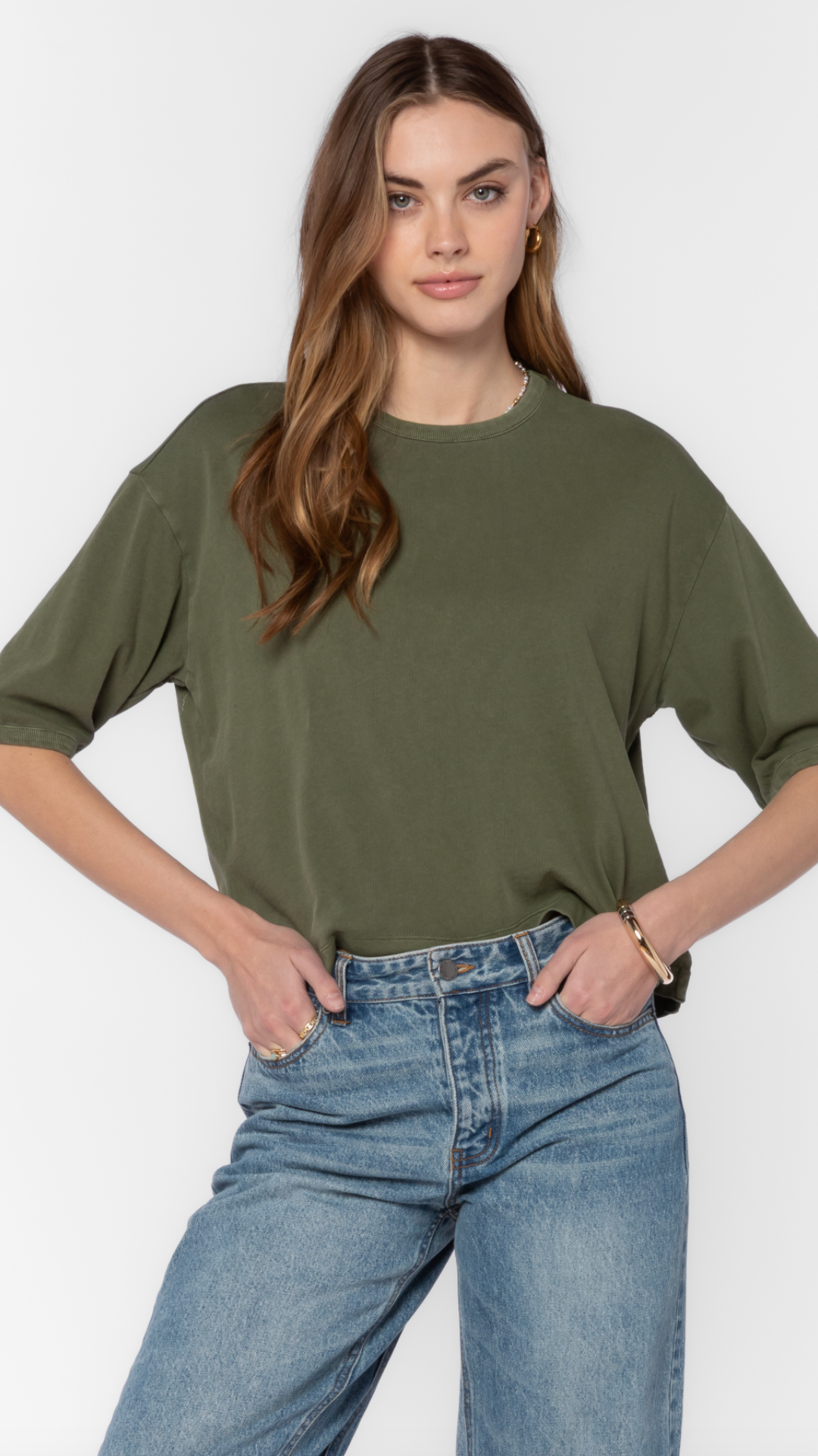 Olive Drop Shoulder Crewneck Tee