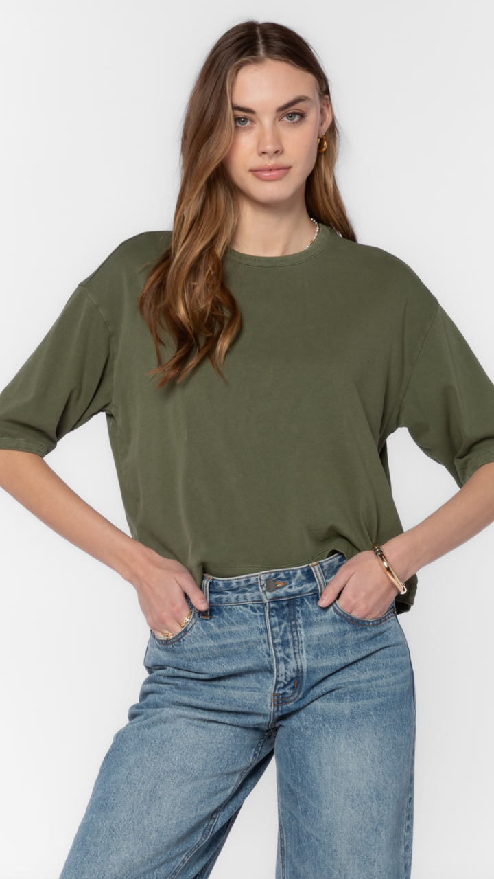 Olive Drop Shoulder Crewneck Tee