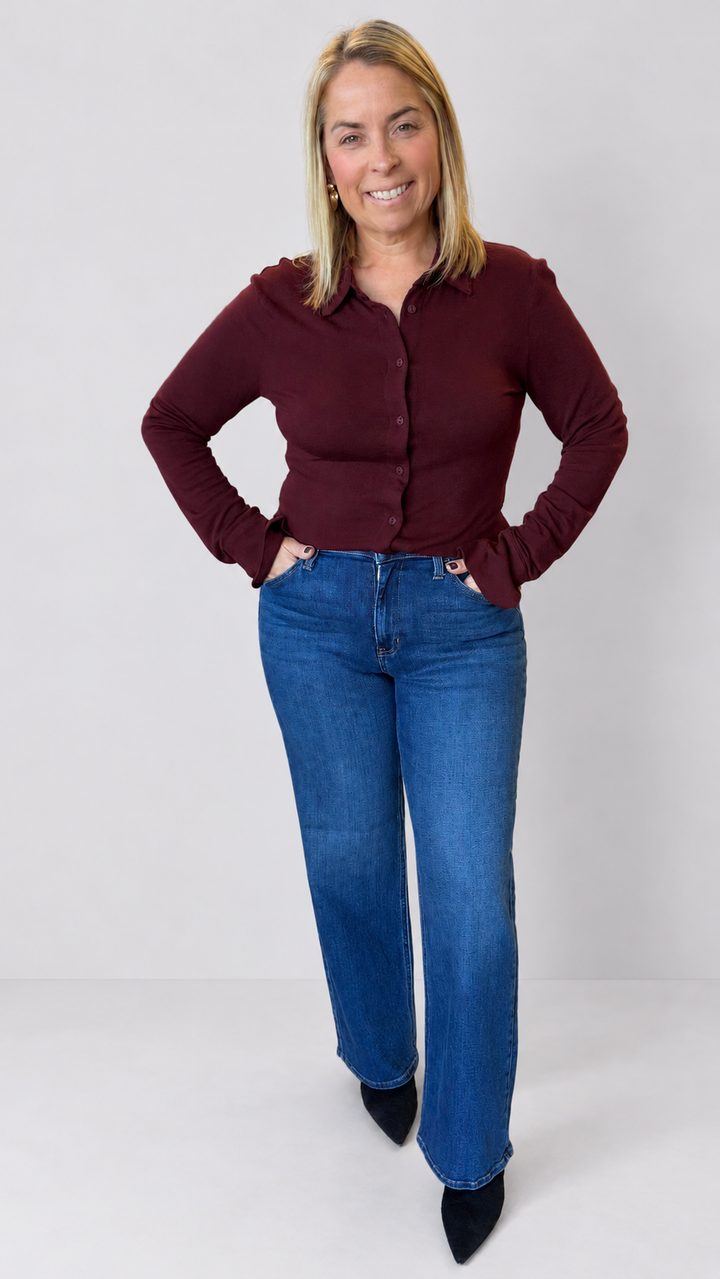 Burgundy Soft Long Sleeve Henley Knit Top