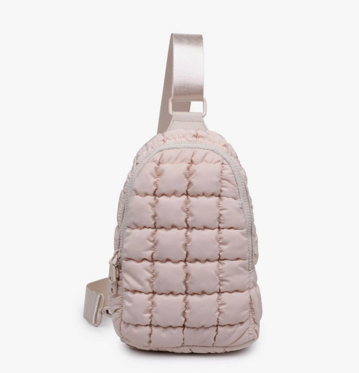 Cream Quilted Nylon Sling Backpack