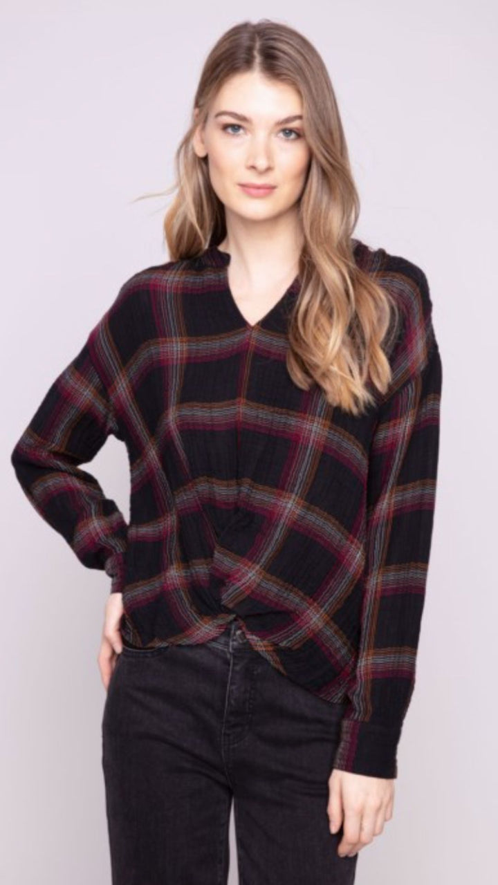 Fuschia Double Gauze Blouse With Front Knot