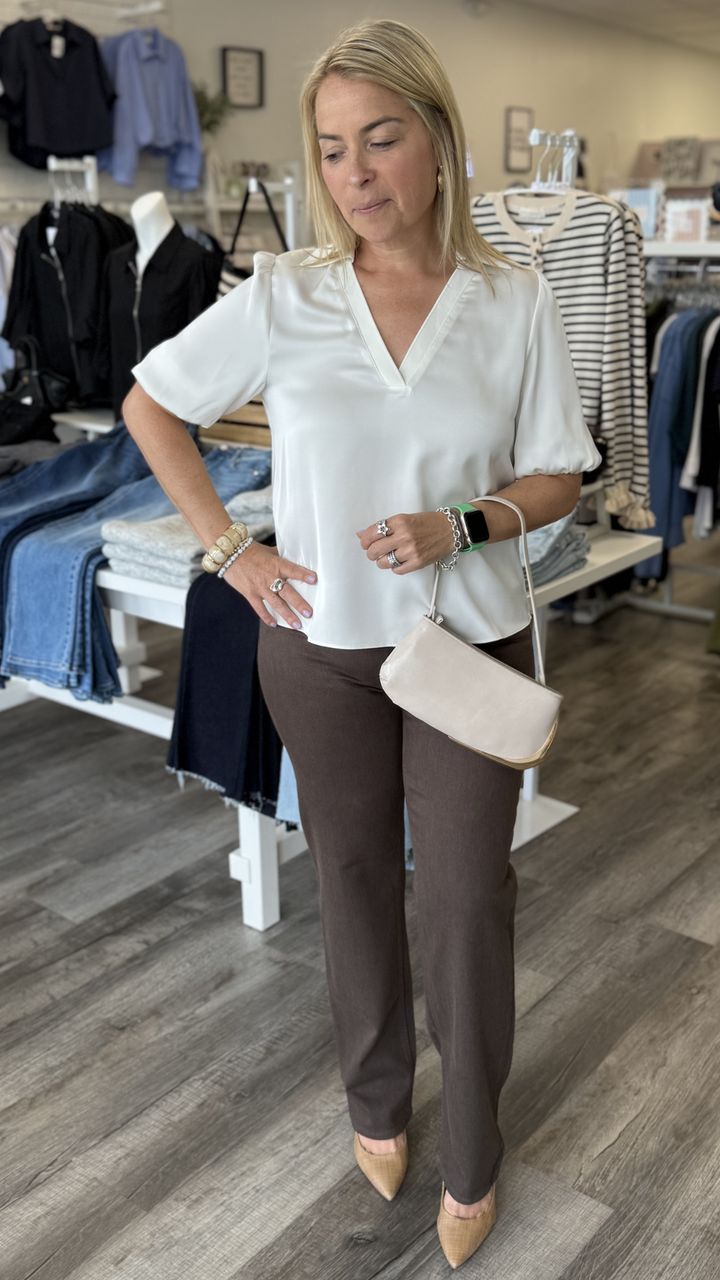 Ivory Short Puff Sleeve Blouse