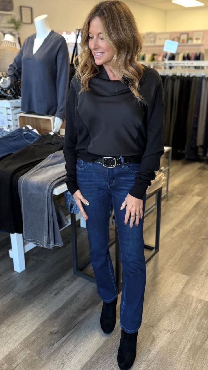 Mid Rise Dark Wash Ankle Slim Straight Jeans