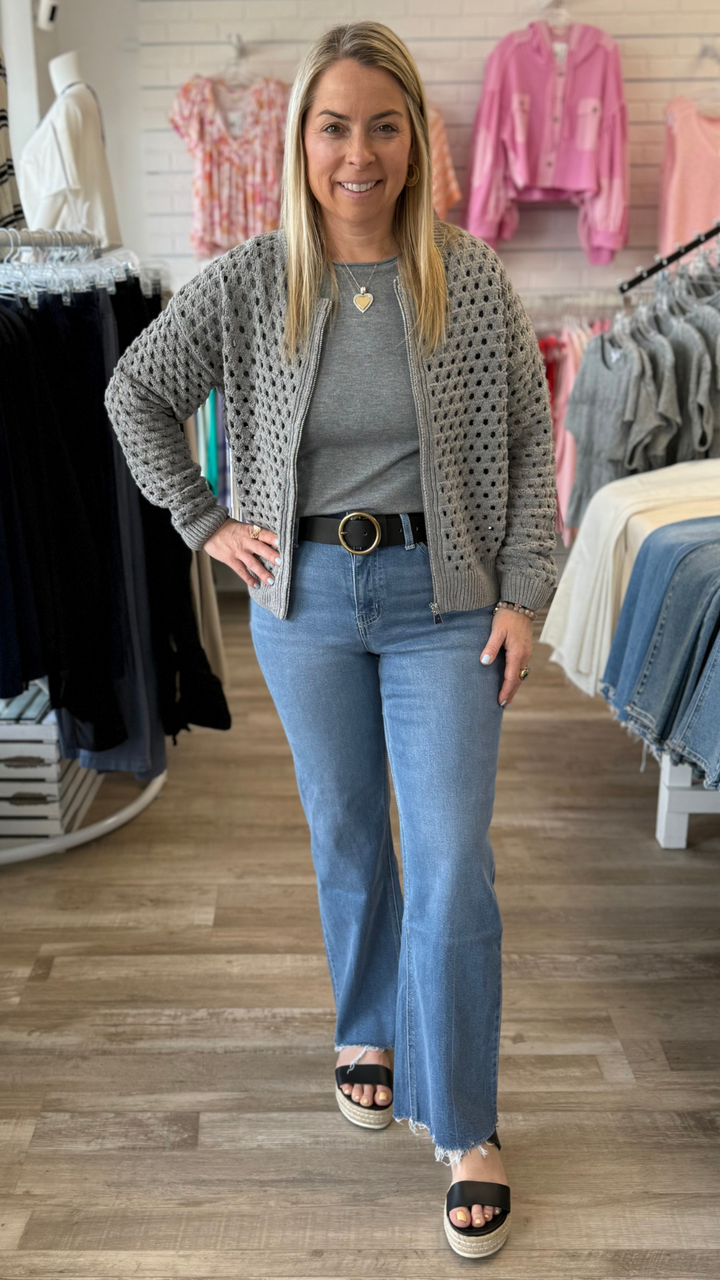 Gray Quarter Sleeve Knit Top
