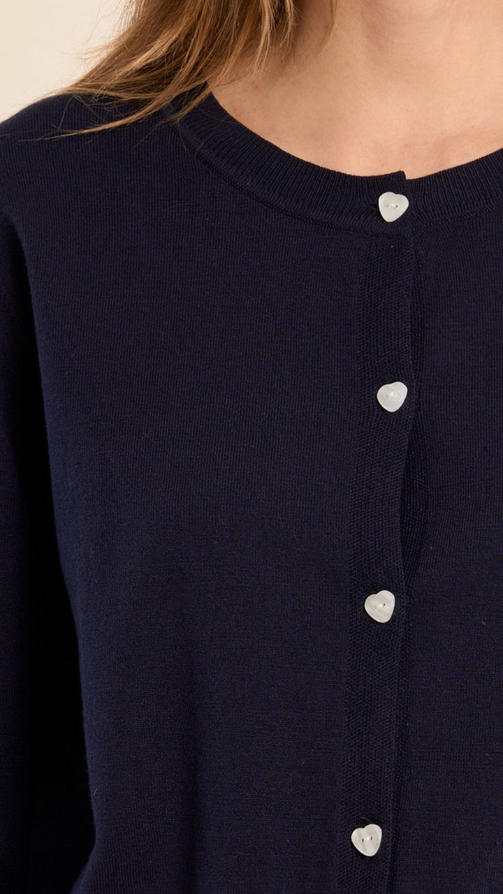 Navy Blue Cardigan With Heart Buttons
