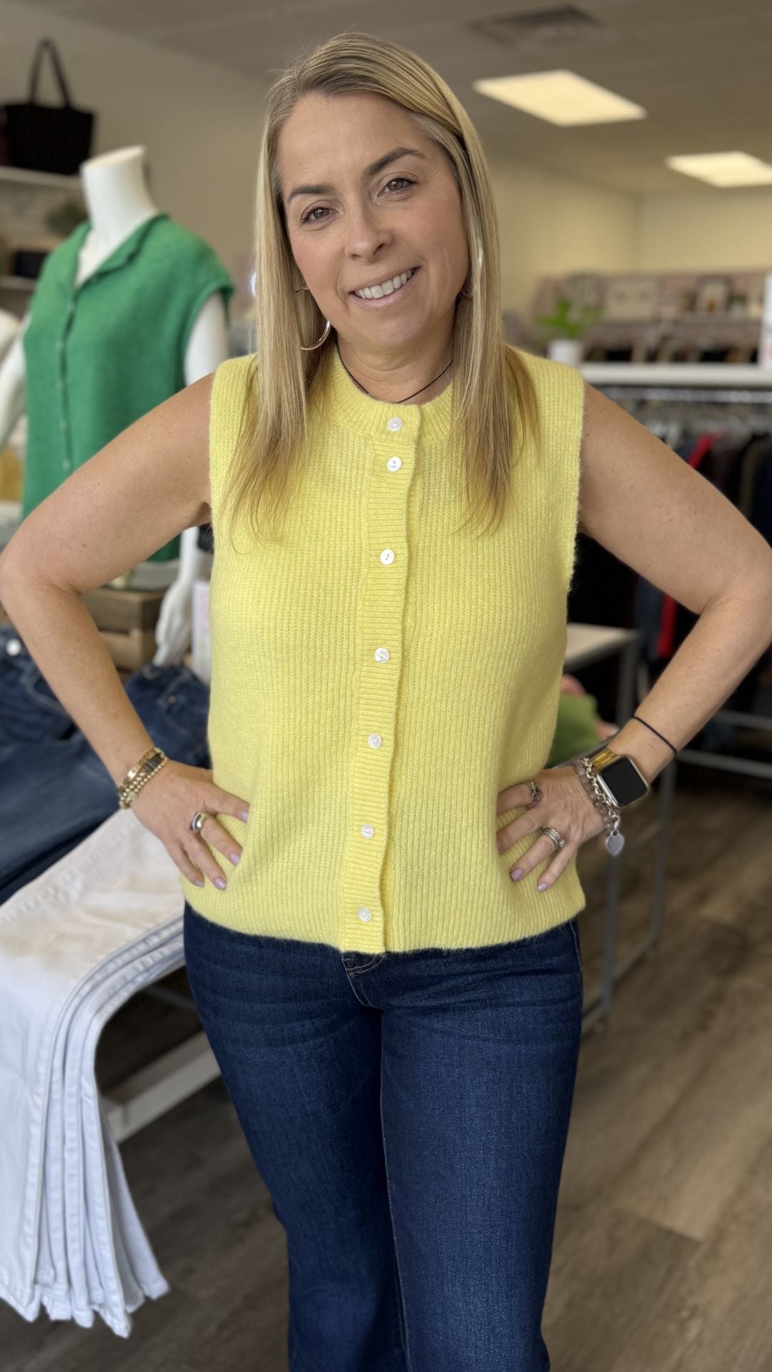 Yellow Buttoned Sweater Cardigan Vest