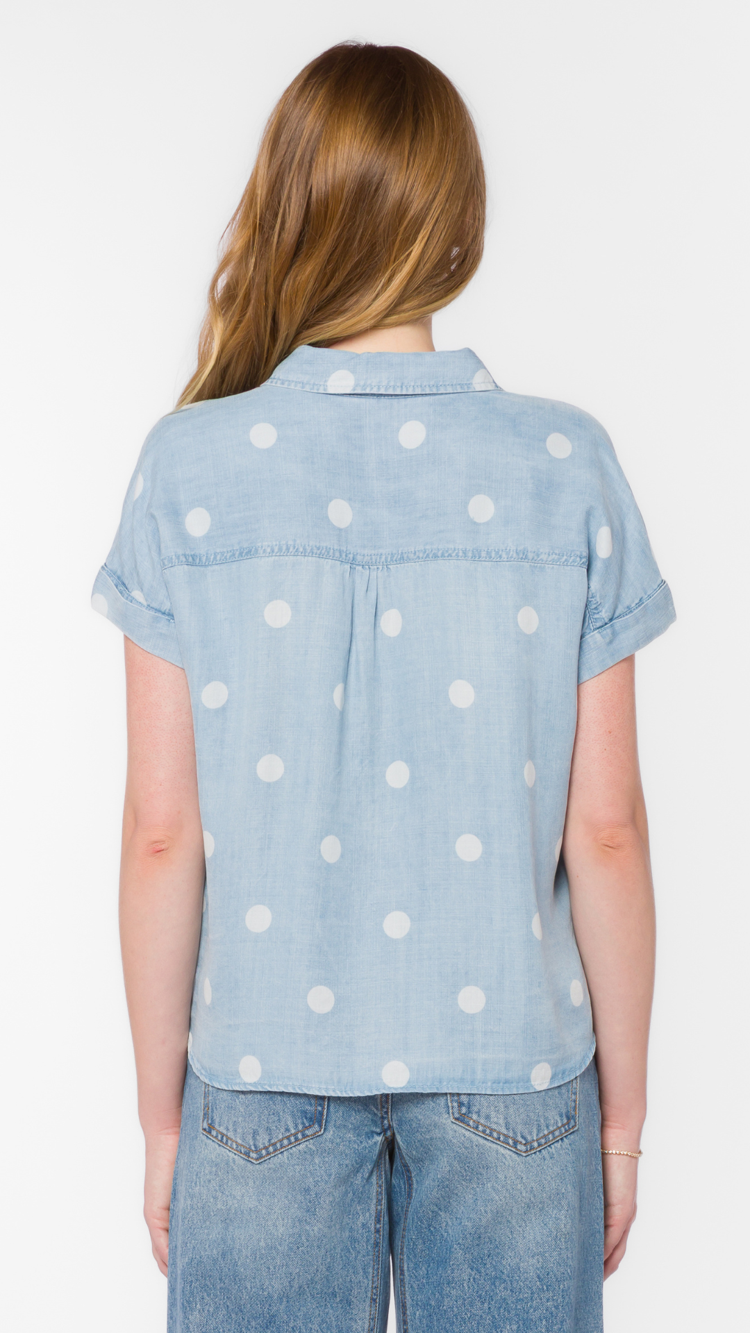 Polka Dot Shirred Shoulder Top