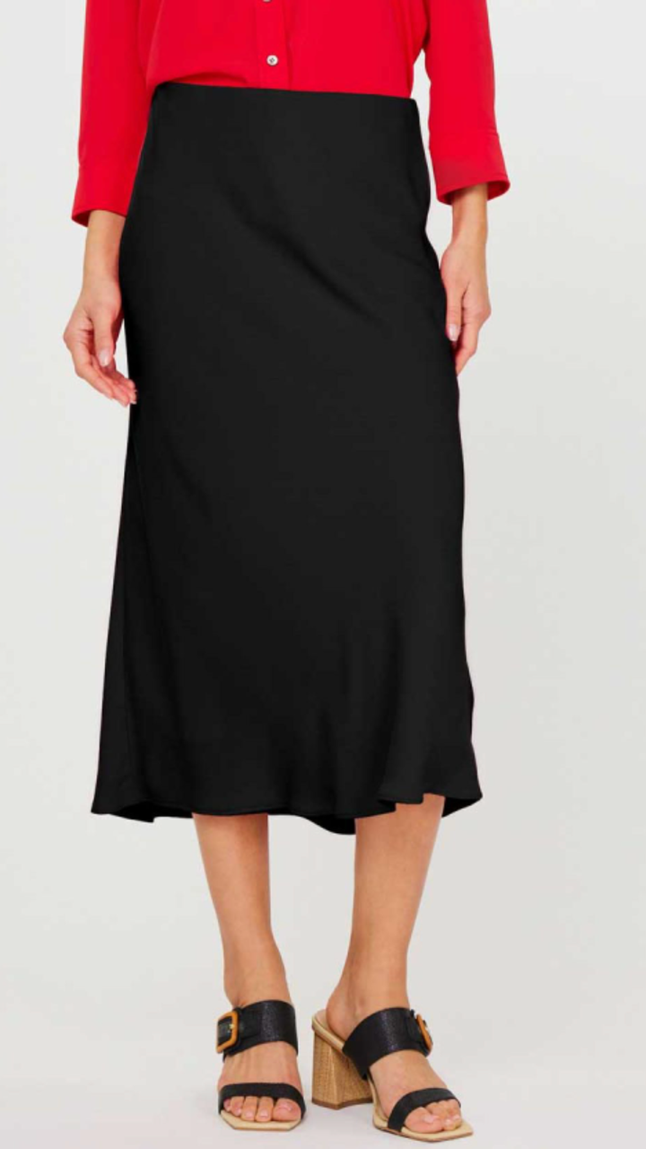 Black Silk Midi Skirt