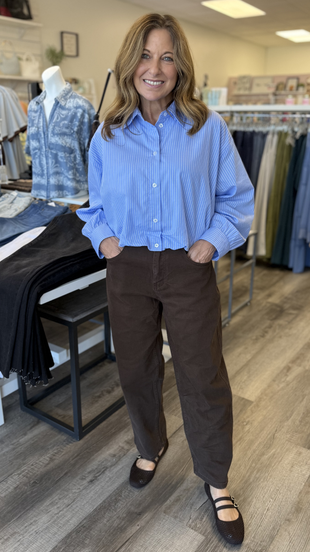 Brown Back Elastic Waist Band Pants