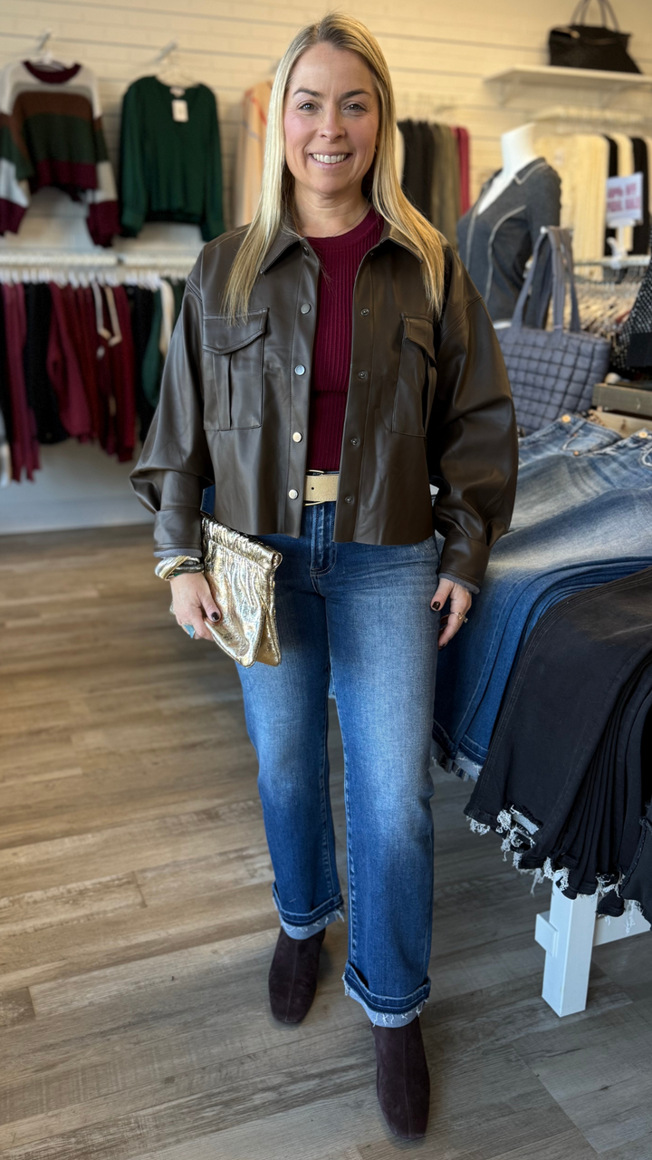 Mid Rise Ankle Straight Cuffed Jeans