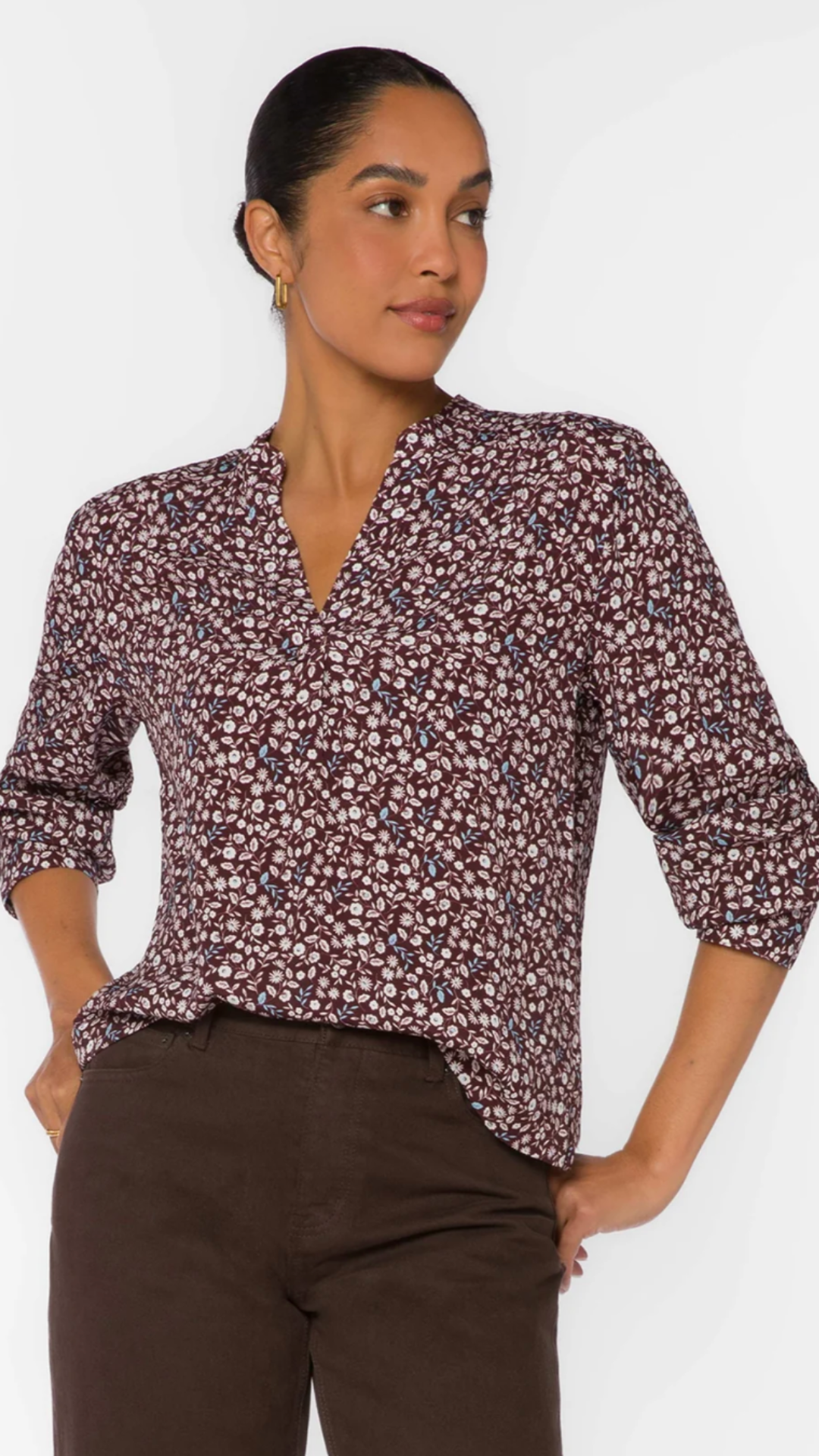 Blackberry Ditsy Floral Buttoned Blouse