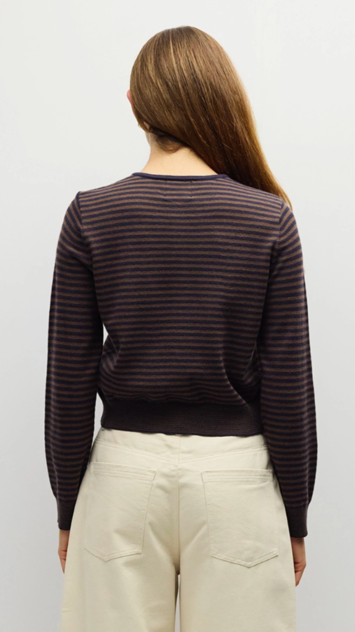 Brown And Navy Mini Striped Cardigan