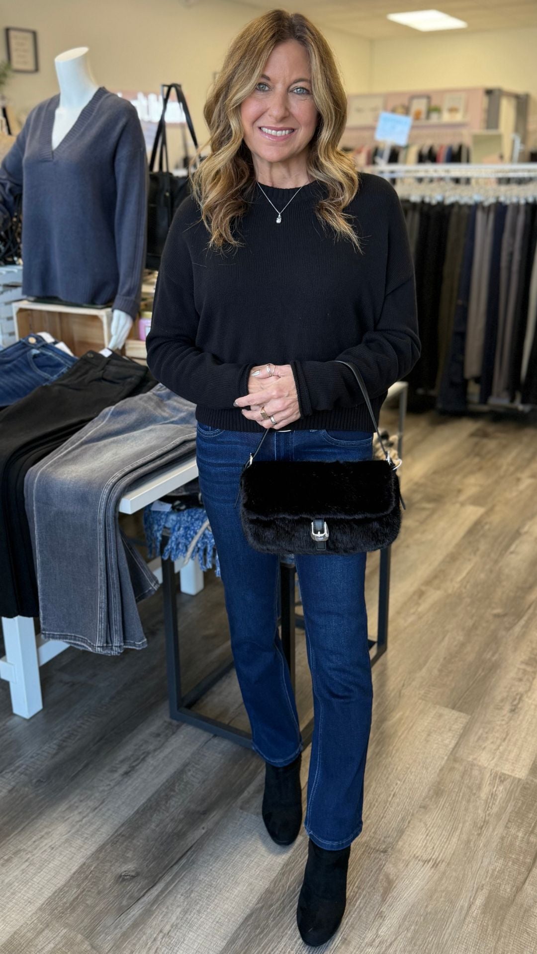 Black Cotton Round Neck Sweater